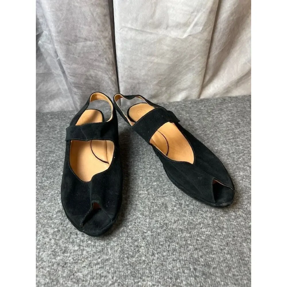 L'Amour Des Pieds Amadour Peep Toe Wedge shoe black suede sandal leather 7 comfy